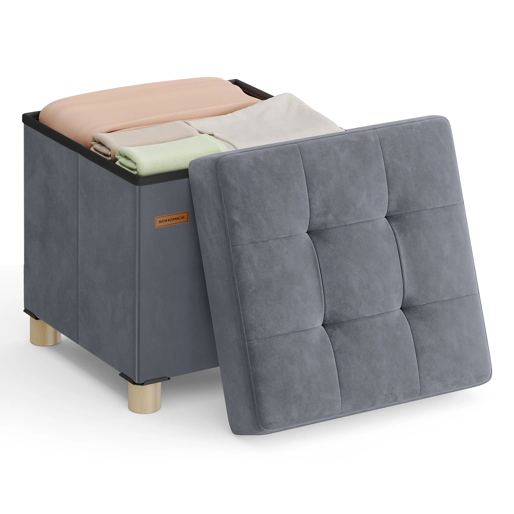 Velvet Folding Storage Ottoman