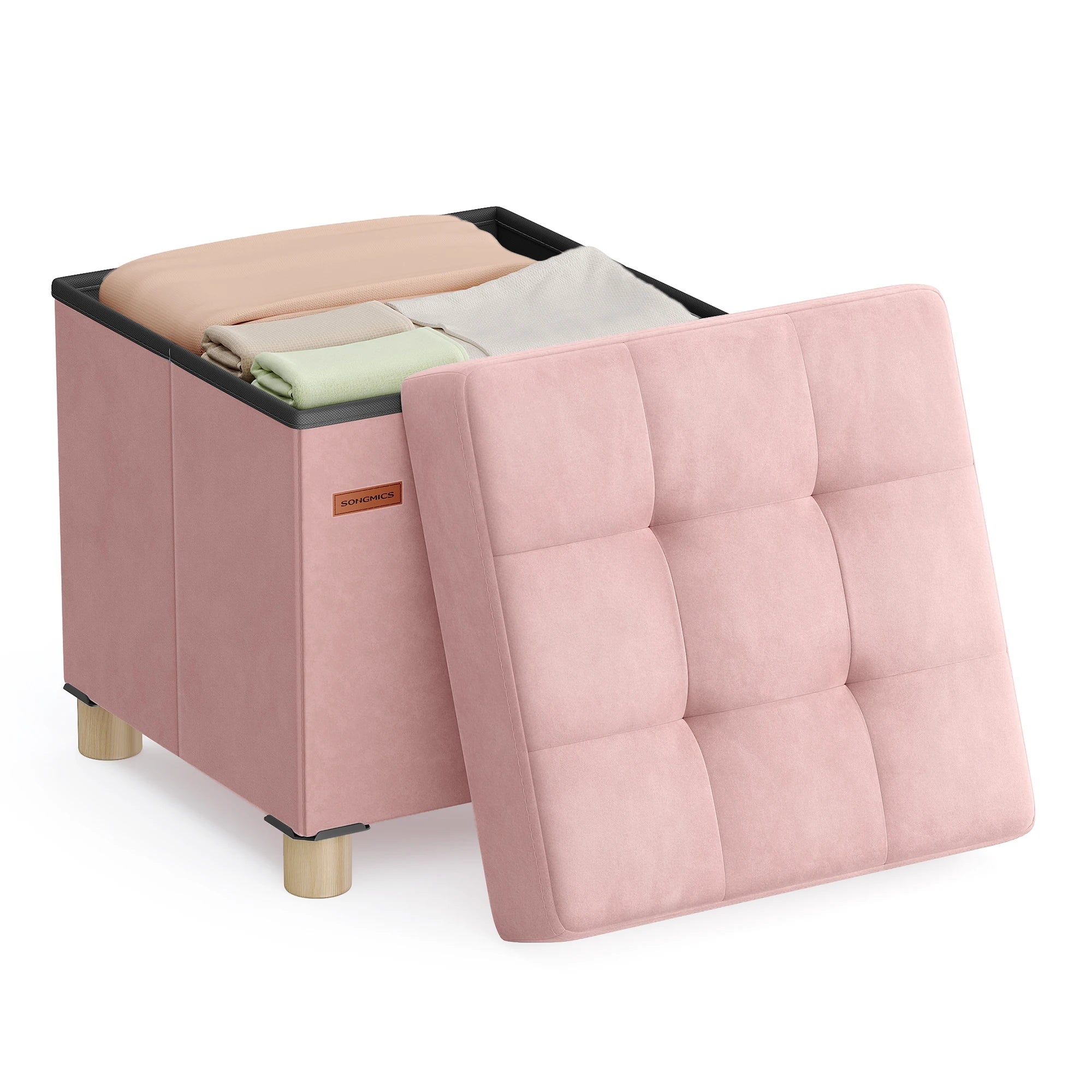 Velvet Folding Storage Ottoman
